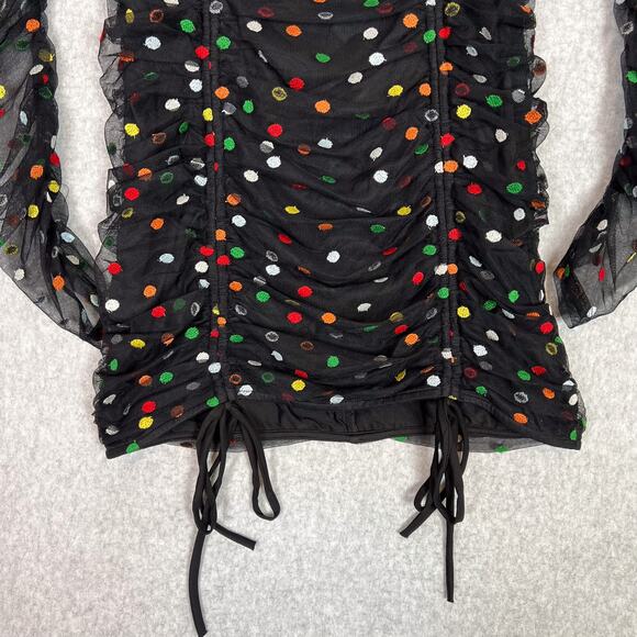 Camila Coelho Black Multi Polka Dot Kiana Sheer Long Sleeve Mini Dress Sz Small - Picture 3 of 8